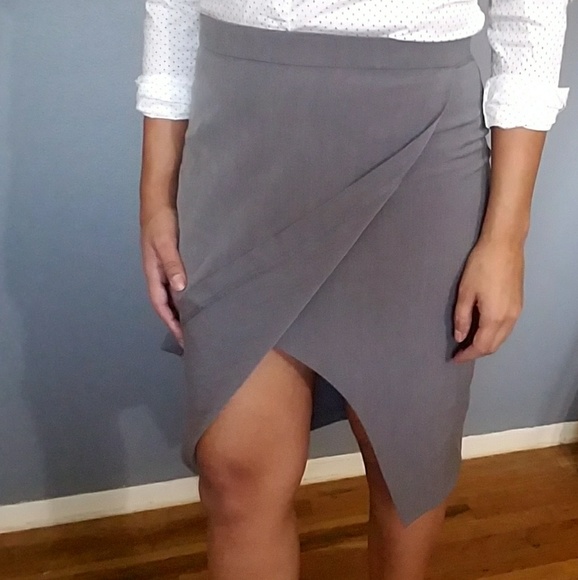 GRAY FAUX WRAP PENCIL SKIRT - Picture 4 of 5